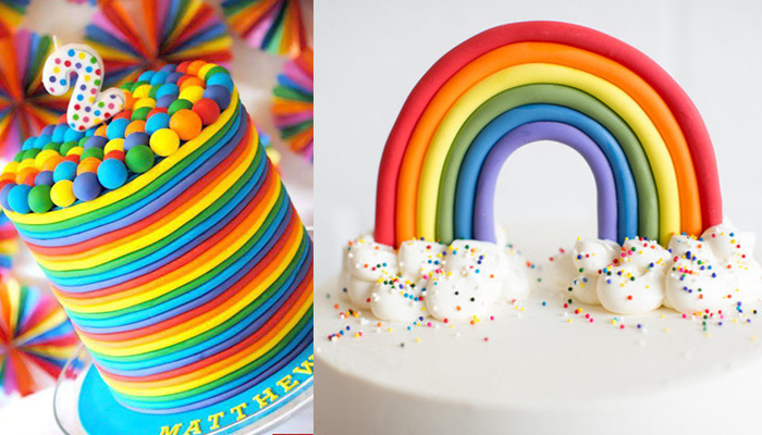کیک تم تولد رنگین کمان