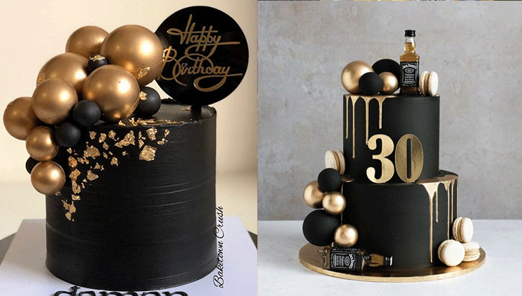 کیک تولد مشکی طلایی مردانه
