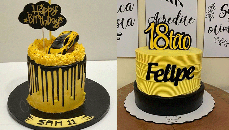 کیک تولد تم زرد مشکی